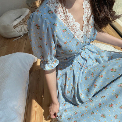 Vestido Largo Retro Francés con Estampado Floral - Image 15
