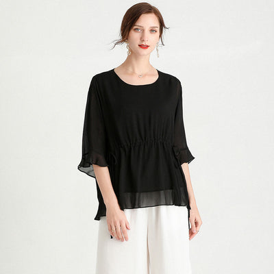 Blusa de Seda Elegante Manga Corta Talla Grande Efecto Reductor - Image 13