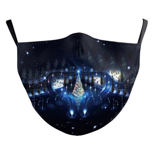 Christmas Santa Claus dustproof face mask with a red hat, white beard, and glasses on a blue and green background. - Image 13