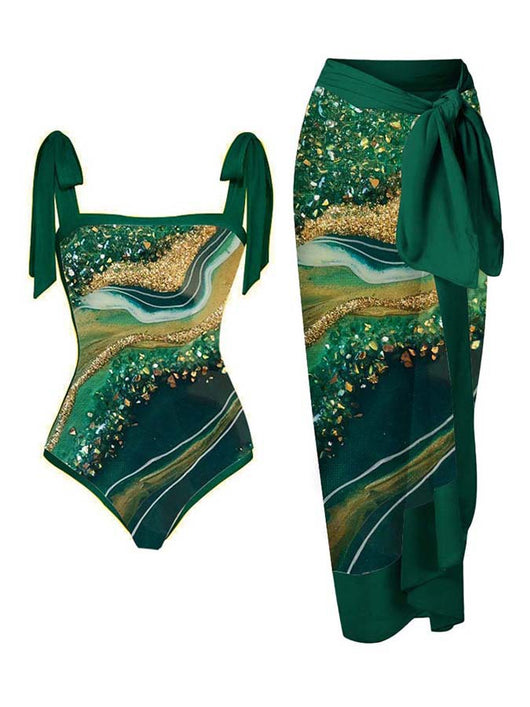 Traje de Baño Dos Piezas Chiffon con Falda Cadera Estampada - Image 18