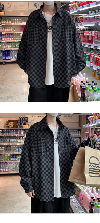 Camisa Suelta Estilo Japonés a Cuadros para Hombre - Manga Larga Primavera - Image 12