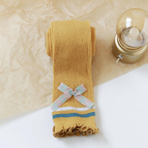 Calcetines Largos de Algodón Ice Silk para Niñas con Lazo - Hasta la Rodilla
