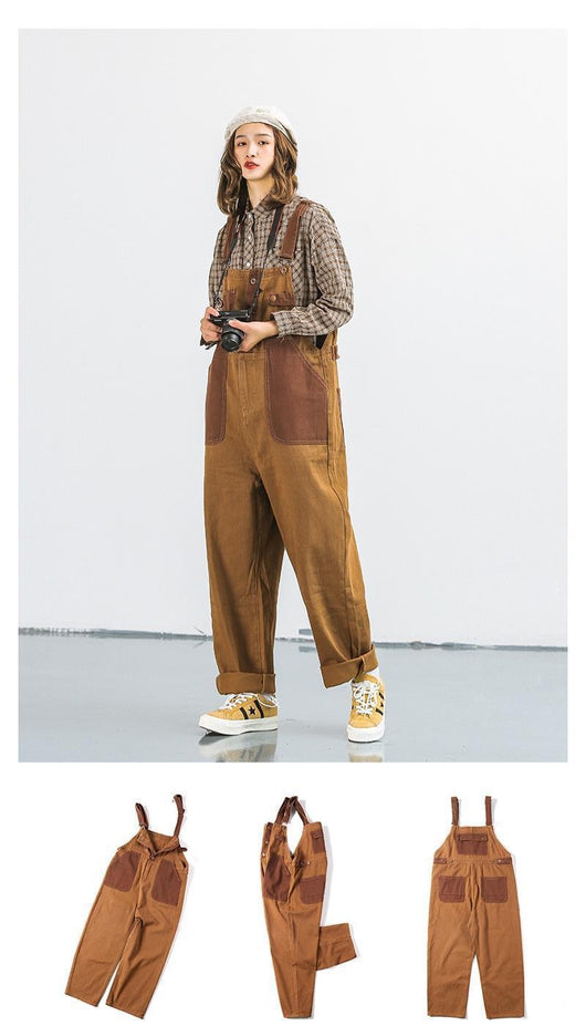 Pantalón Retro Holgado con Tirantes de Trabajo a Juego de Colores - Image 6