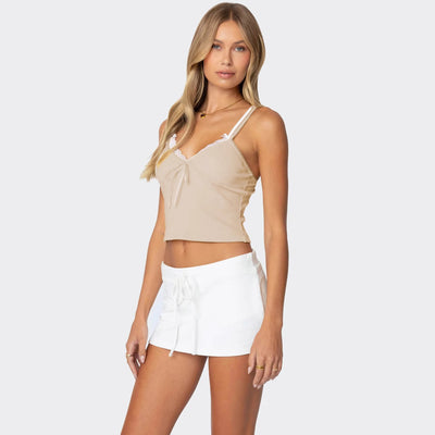 Blusa Elegante Lazo Contraste de Colores con Encaje Falsa Dos Piezas - Image 3