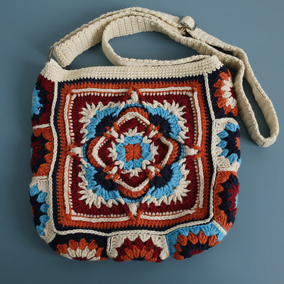 Bolso Bandolera Tejido a Mano Estilo Bohemio Cuadros Abuela - Image 8