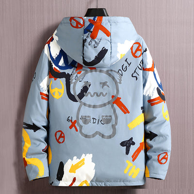 Chaqueta Acolchada con Capucha y Diseño Graffiti para Hombre - Image 5