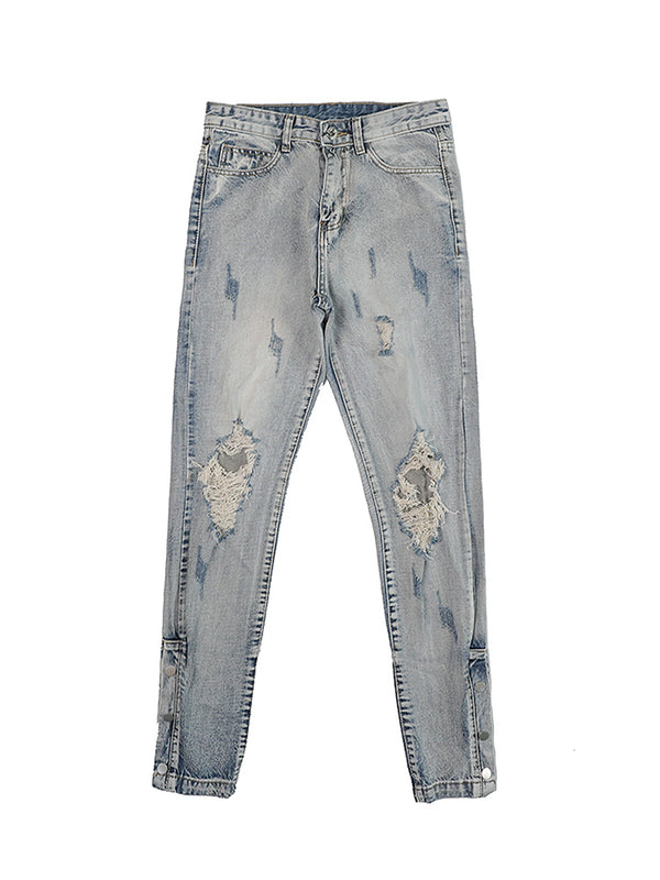 Jeans Rectos con Rotos y Cintura Ajustada