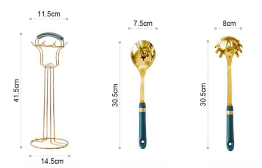 Juego de Utensilios de Cocina en Acero Inoxidable con Asas de Cerámica - Image 3