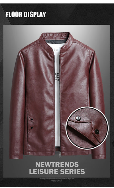 Chaqueta de Cuero PU Ajustada para Hombre con Cuello Alzado Estilo Motociclista - Image 14