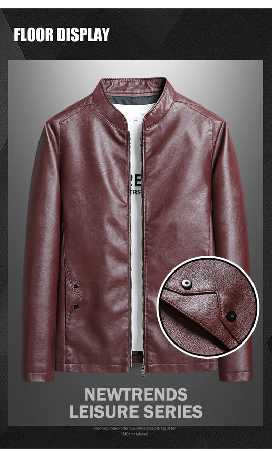 Chaqueta de Cuero PU Ajustada para Hombre con Cuello Alzado Estilo Motociclista - Image 14