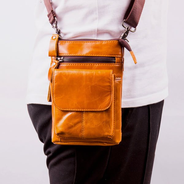 Bolsa de Cuero para Hombre Multifuncional con Compartimentos - Bandolera Deportiva