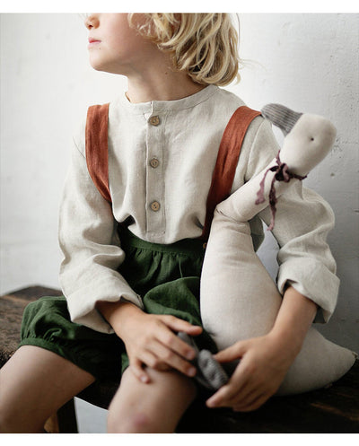 Camisa Infantil Cuello Abierto Manga Larga en Algodón y Lino - Image 10