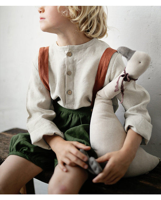Camisa Infantil Cuello Abierto Manga Larga en Algodón y Lino - Image 10