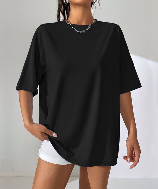 Camiseta Suelta de Largo Medio en Color Liso para Mujer - Image 13