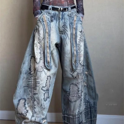 Jeans Talla Grande para Hombre con Bordado de Aguja Aleatoria y Detalles Manchados - Image 4