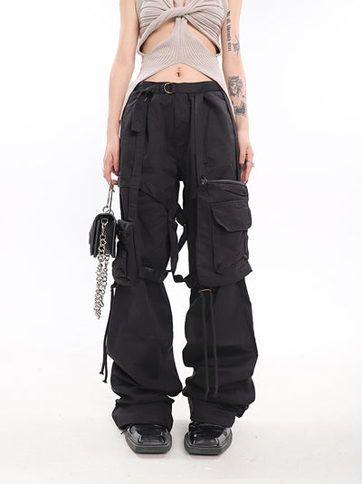 Pantalones Casuales de Cintura Alta con Bolsillos Funcionales y Pierna Ancha - Image 8