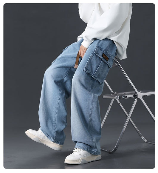 Pantalones Jeans Rectos Anchos con Degradado y Lavado Artesanal para Hombre - Image 21