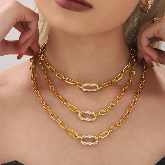 Conjunto de Collar y Pulsera de Acero Titanio con Circonitas Micro Incrustadas - Image 4