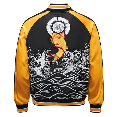 Chaqueta Bordada Premium Carpa Koi Saltando la Puerta del Dragón - Image 5