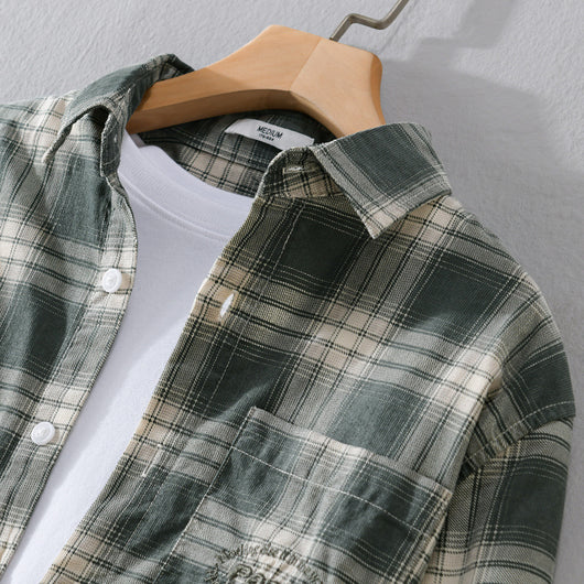 Camisa Cuadriculada de Algodón Cepillado - Estilo Retro Casual - Image 4