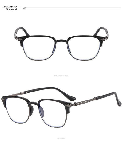 Black and gunmetal large-framed reading glasses with blue-light-blocking lenses for men. - Image 11