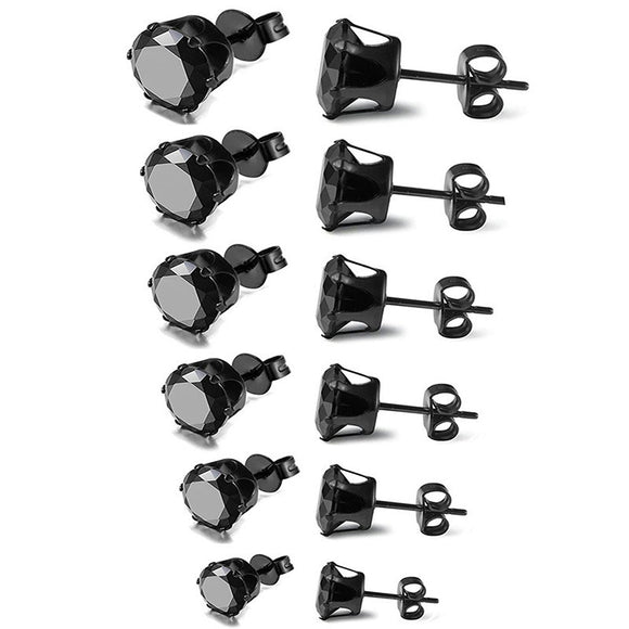 Aretes de Circonita Redonda en Acero Inoxidable con Engaste de Seis Puntas