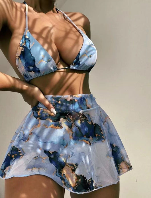 Traje de Baño Tres Piezas Estampado Mármol con Ajuste Cordón - Image 13