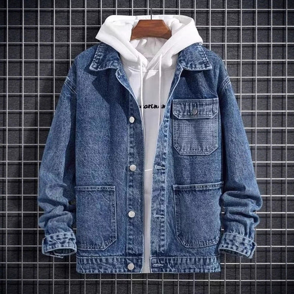 Jaqueta Jeans com Capuz para Trabalho - Casaco Casual Resistente para Homem