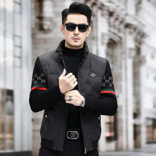 Chaqueta de Plumón para Hombre con Cuello Alzado y Mangas Tejidas - Image 12