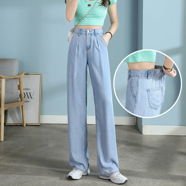 Jeans Rectos Cintura Alta Tencel Pierna Ancha
