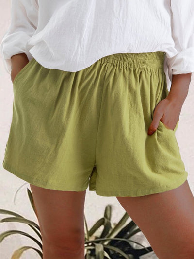 Shorts de Lino Cintura Alta Color Sólido con Bolsillos - Image 6