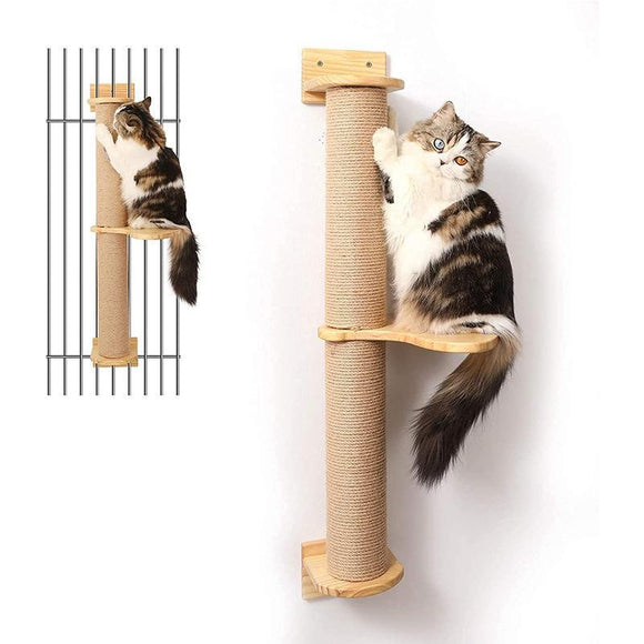 Plataforma de Salto para Gatos con Poste de Cáñamo y Soporte Mural