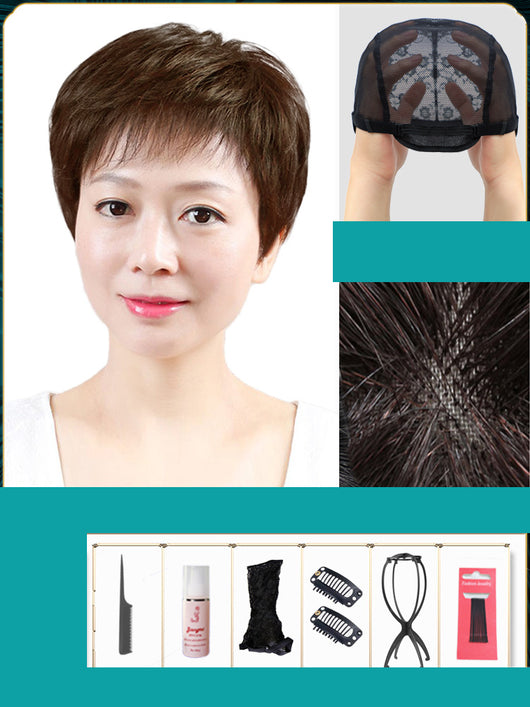 Peluca Corta de Cabello Humano Natural para Mujer - Image 3