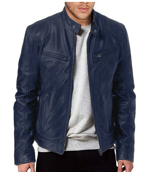 Chaqueta de Cuero para Hombre con Cuello Alto Estilo Punk - Image 28