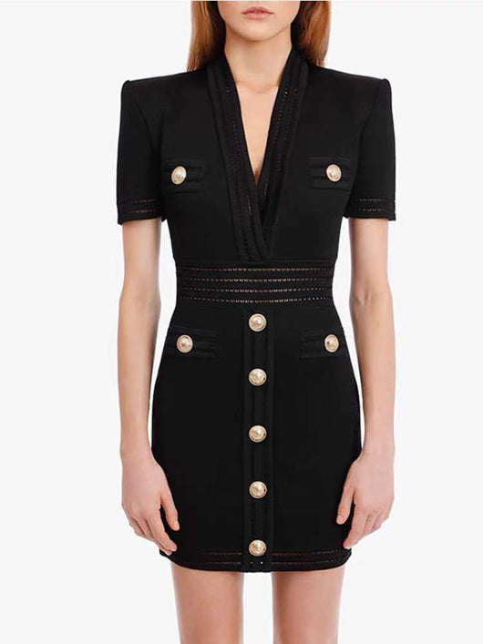 Vestido Ajustado de Punto con Manga Corta Realzador - Image 10