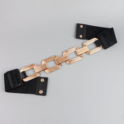 Cinturón Elástico Dorado y Negro con Cierre de Metal - Accesorio de Moda para Vestidos y Abrigos - Image 24