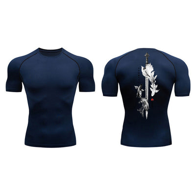 Playera de Compresión Estampado Espada Manga Corta Verano Hombre - Image 53