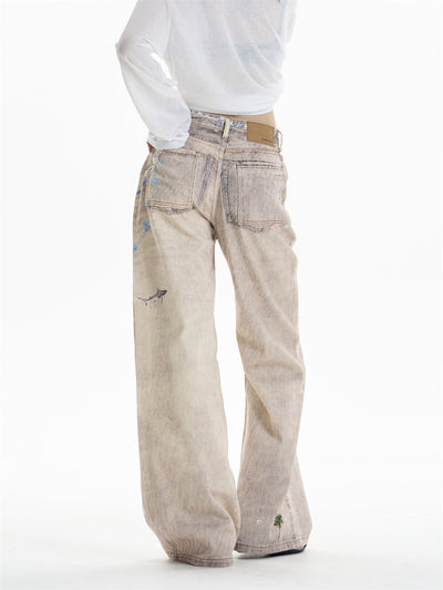 Pantalones Rectos Anchos Vintage con Estampado de Cadena para Mujer - Image 17