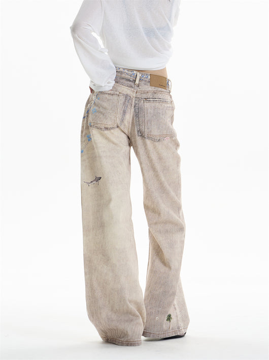Pantalones Rectos Anchos Vintage con Estampado de Cadena para Mujer - Image 17