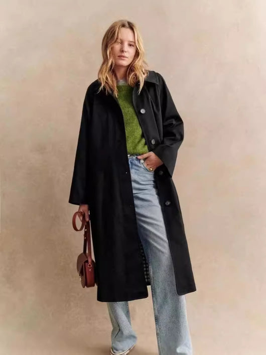 Abrigo Tipo Polo Trench Coat para Mujer Beige Abotonado Simple - Image 18