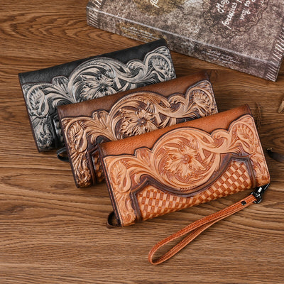 Cartera Larga de Cuero Genuino con Diseño Embosado Estilo Chino - Image 11