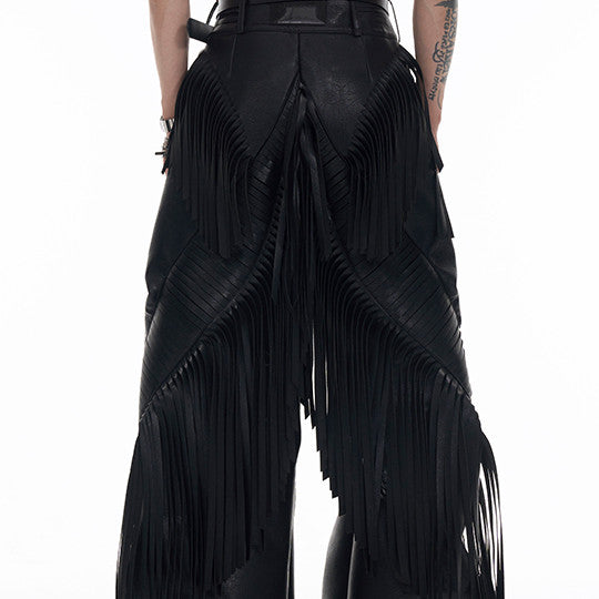 Pantalones de Cuero PU con Diseño Exclusivo y Detalles de Borla