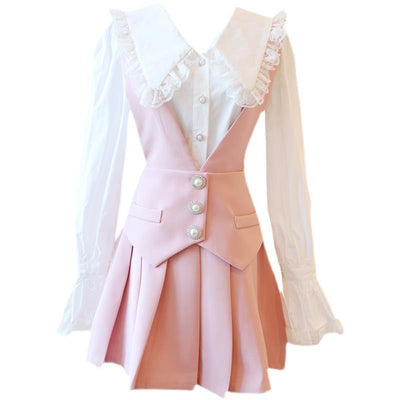 Blusa Preppy Encaje con Tirantes Plisados - Image 2