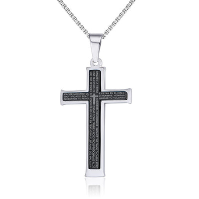 Collar de Titanio Doble Cruz para Hombre con Colgante de Acero Inoxidable - Image 14