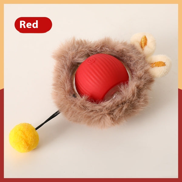 Two cat rolling ball toys, one red and one green, with clear plastic and knotted cords, on a white background. - Image 6