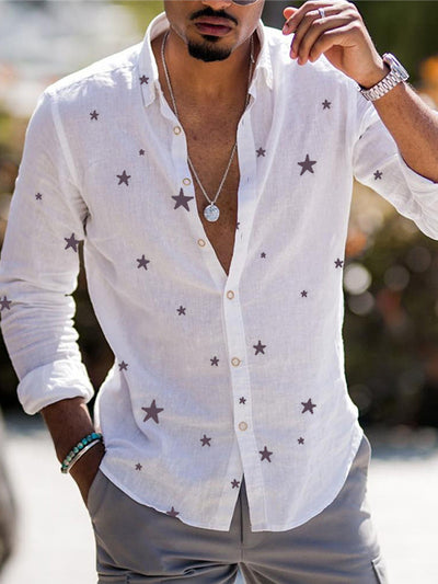 Camisa de Lino Bambú Estampada con Detalles a Tono para Hombre - Image 9