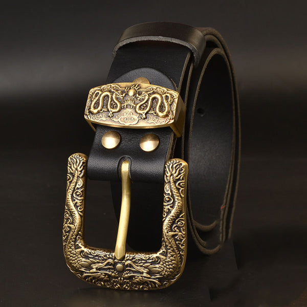 Cinturón de Cuero Genuino con Hebilla de Bronce Macizo