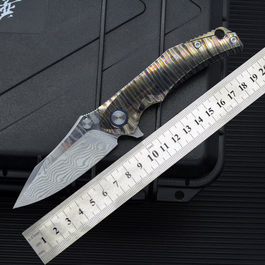Cuchillo de Camping Plegable Acero Damasco Aleación Titanio Anker - Image 2