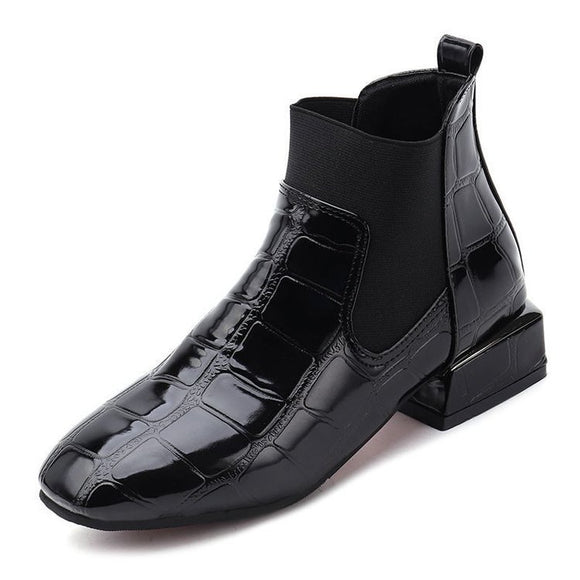 Botas Cortas de Cuero Charol con Suela Suave y Forro de Terciopelo Cálido