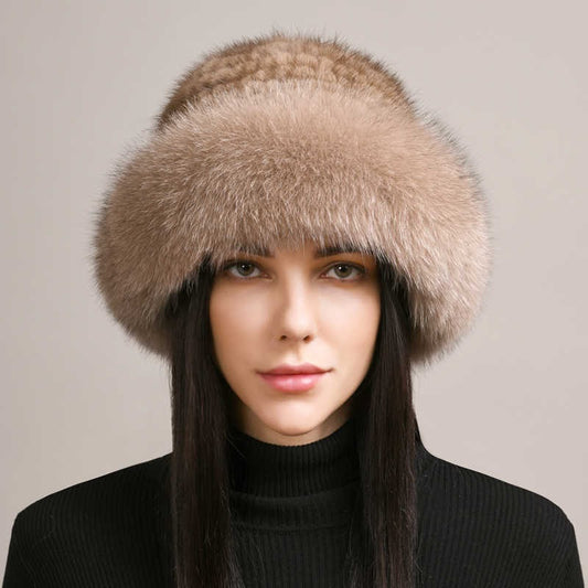Gorro de Visón Trenzado para Mujer - Abrigo Elegante de Invierno